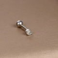 Silver stainless steel cartilage stud featuring a clear zircon and round screw ball - Silver White Zirconia (Four-Prong Stone)