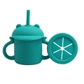 Teal silicone baby sippy cup set with straw handle and star snack lid replacement - Straw Cup / Dark Green