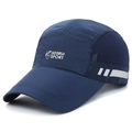 Navy blue breathable quick-dry sports cap with mesh panels and reflective stripes - Adjustable / Navy Blue