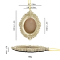 Golden retro oval photo frame ornament with hanging rope and dimensions detailed - Style 22# / 22# Silver