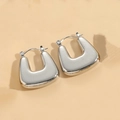 Orecchini a cerchio minimalisti in argento a forma di ferro di cavallo lucidato - Quadrato Cavo Colore Acciaio