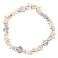 Ocean-themed beach bracelet with white stone beads and silver shell charms - Antique Silver (M-121)
