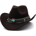 Close-up of bohemian hat band with turquoise style stone and ethnic beaded tassel details - M (56-58cm) / Coffee
