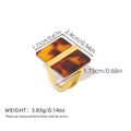 Elegante anillo en forma de U de acero dorado 18k con patrón de carey ámbar y medidas - Base Dorada / Carey/Ámbar