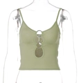 Detail of sage green camisole with metal rings and front cutout design - S / Green