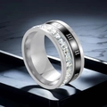 Polished silver titanium steel wide band ring with Roman numerals and crystals - XS / Roman Numerals with Square Diamond Style / Steel