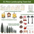 31-piece Christmas village set with glowing wooden cabins and miniature snowy trees - 31-Piece Christmas Village Set
