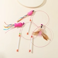 Three cat teaser wands with colorful plush fish, streamers, and feathers for pet play - Steel Wire Doll Feather