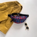 Classic red plaid kids waist bag with adjustable black strap and retro tartan pattern - Blue