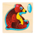 Educational wooden 3D animal puzzle featuring a brown cartoon bear for toddlers - Bear