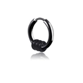 Unisex black stainless steel hoop earring featuring three decorative bead charms on white background - Black Abacus Bead Ear Buckle