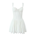 French ballet style white mini dress with bow detail and tiered lace hemline - S / White