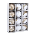 Set of 12 white and gold Christmas ball ornaments with glitter stripes in grid box - Set of 12 / White