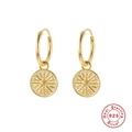 Detail of 925 sterling silver gold plated hoop earrings with radiant sun medallion pendants - Style 3-Sunburst