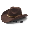 Classico cappello da cowboy marrone scuro in pelle scamosciata con cordino regolabile - M (56-58cm) / Marrone