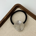 Minimalist elastic hair tie with textured silver geometric metal piece in a vintage style - Textured Round Silver