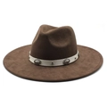 Klassieke donkerbruine western cowboyhoed met witte riem en een zilverkleurige concho-gesp - M(56-59CM) / Bruin