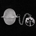 Stainless steel tea infuser with white crystal tree of life pendant and fine mesh - White Crystal
