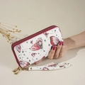 Bolso de mano blanco con estampado de mariposas, doble cremallera y asa de mano - Rojo