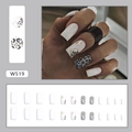 Glossy white and leopard print medium square press-on nails with gold wire accents - W519 Leopard Gold Foil (Glue Style)