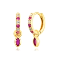 Gold hoop earrings with marquise purple gemstone and zircon pave crystals - Gold Pink Purple Zirconia Marquise Pendant