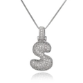 Silver letter S pendant necklace with micro-paved zircons and fine box chain - Letter S (DX34-S)