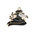 Enamel plague doctor pendant with bird mask and 'no more germs' gold text on black banner - 30x25MM