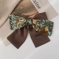 Blumiges Haargummi mit Leopardenmuster-Schleife und braunem Rippstoff in Vintage-Optik - 3# Khaki Floral Schleife Haarklammer