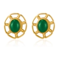 Vintage-Ohrstecker in Gold mit grünem Edelstein-Inlay und hohlem Rahmen-Design - Grüner Jade