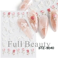 5D embossed nail art stickers with red roses and white butterflies in STZ-5D40 style - STZ-5D40 (Bare Sheet)