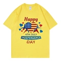 Yellow cotton T-shirt featuring Independence Day heart and star pattern in flat lay view - XS / Yellow 4th July Heart Style