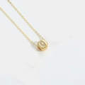 Chic gold-tone square cube necklace featuring the letter Q pendant with sparkling accents - Letter Q (XL3420)