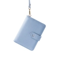Light blue lychee leather neck passport holder with golden airplane icon and lanyard - Blue