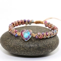 Handmade turquoise beaded bracelet with heart pendant on natural stone background - Style A-Multicolor Textured Stone