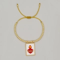 Bracciale intrecciato a mano con perle dorate e ciondolo a cuore su cordino giallo - Bianco Cuore Geometrico