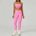 Ensemble de yoga rose vif deux pièces avec brassière de sport et legging taille haute - Rose Bonbon (Soutien-gorge + Leggings)