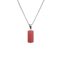 Close-up of pink cylindrical stone pendant with polished silver-tone chain necklace - Pink (NSN00311)