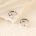 Silver geometric hoop earrings with sparkling zircon stones in a polished 18K finish - Silver (Round Main Stone)