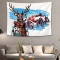 Tapiz de pared navideño con ilustración de reno y bufanda para decorar el cuarto - 150x130cm / Estilo 4-Ciervo Sica Nórdico Montaña de Nieve