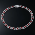Hip hop silver Cuban chain necklace with red crystal heart pendant and clear diamonds - 20 inch Necklace / Silver (Red Gem)