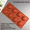 Detailed view of 8-cavity semi-sphere silicone mold with dimensions 27.5x13.7x2.3cm - 8 Cavity Semi-Sphere