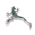 Lizard crystal brooch pin with green rhinestones in climbing pose on white background - Green Gecko Style (YNCP3859绿色壁虎)