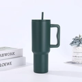 Dark green 40oz stainless steel insulated tumbler with handle and straw on white background - 30oz / Dark Green