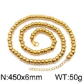 Collier à perles en acier inoxydable plaqué or 18K, 450x6mm, avec fermoir mousqueton poli - Collier Or (KN114415-Z)