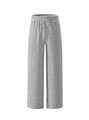 Detail of grey knitted wide-leg trousers showing elastic waistband and drawstring cords - S / Light Gray