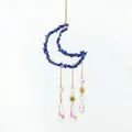 Lapis Lazuli crystal moon suncatcher with golden finish and faceted prism drops - Lapis Lazuli Moonstone Wind Chime