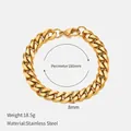 8mm gold-plated stainless steel Cuban link bracelet with lobster clasp for women - 8mm-18cm / Gold