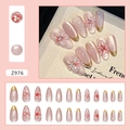 3D floral cat-eye press-on nails in pearlescent pink with elegant gold French tips - Z976 Sparkling Carved Style / Glue Type