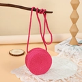 Mini round woven straw crossbody bag in rose pink for summer beach vacations - 12cm / Rose Red
