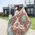 Bohemian large shawl scarf with orange and turquoise geometric star patterns - Green Edge Star / 90*180